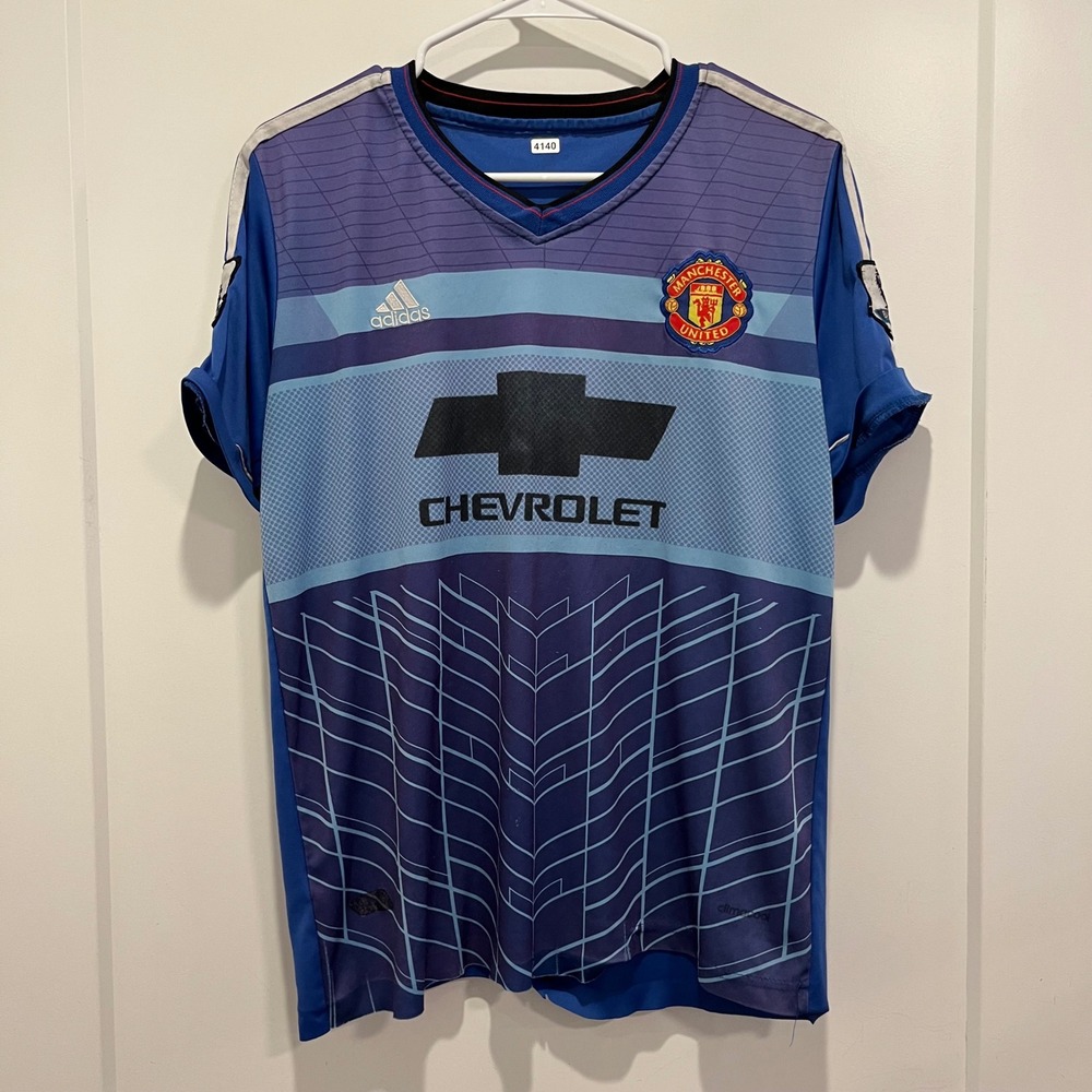 Adidas Manchester United Blue Soccer Jersey Chevrolet Premier League Shirt Men M